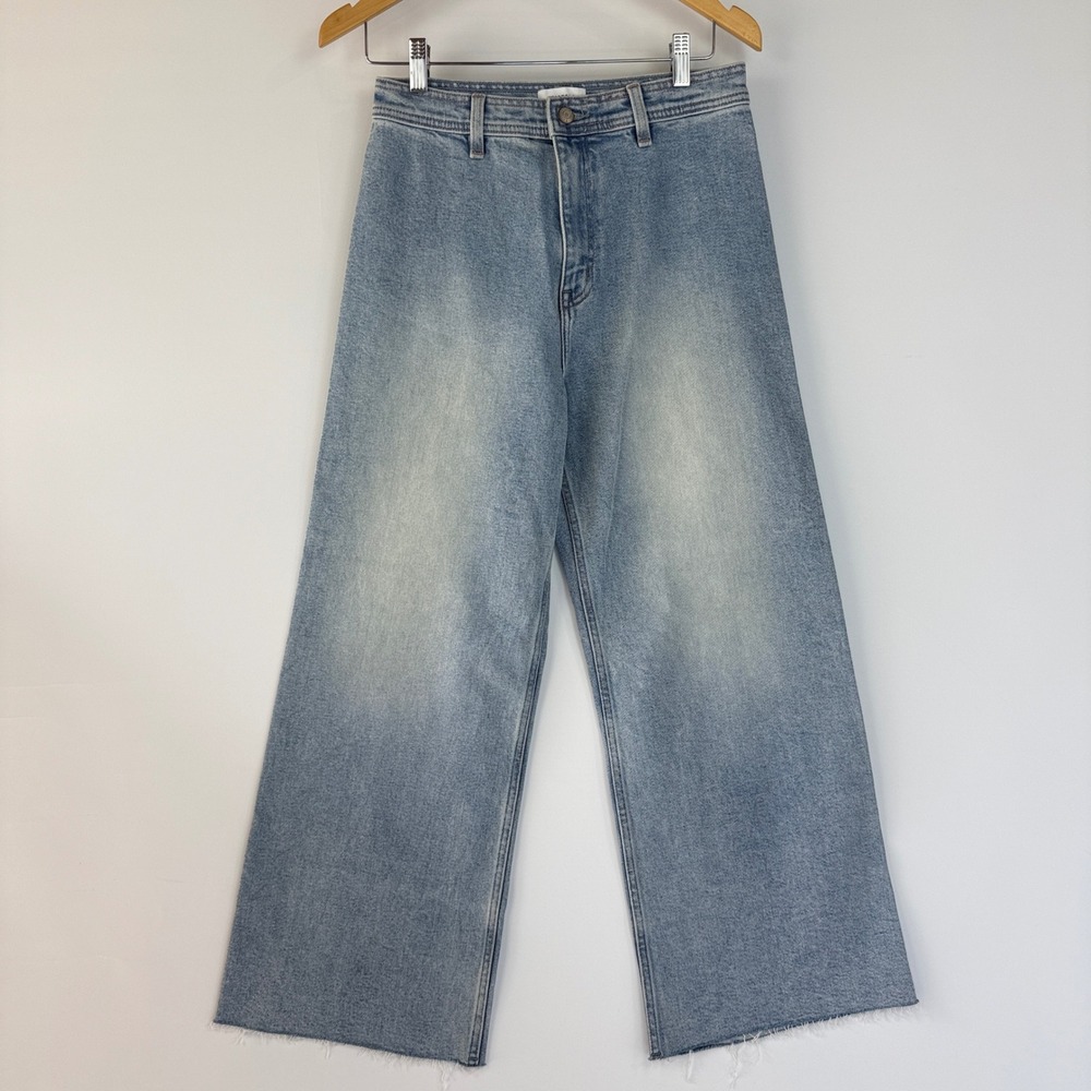 Pistola Charlie Wide Leg Jeans Women 28 Light Blue Raw Hem Faded High Rise - Picture 2 of 16